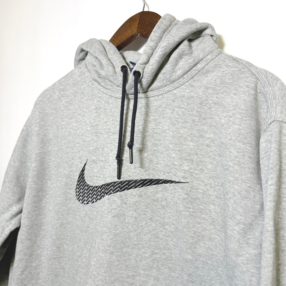 Nike Mens XXL Gray Embroidered Swoosh Fleece Hoodie Pullover Heavyweight